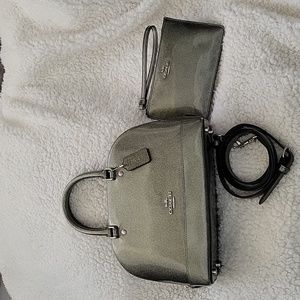 Coach Silver Glitter Sparkle Patent leather,  bag with matching wristlet